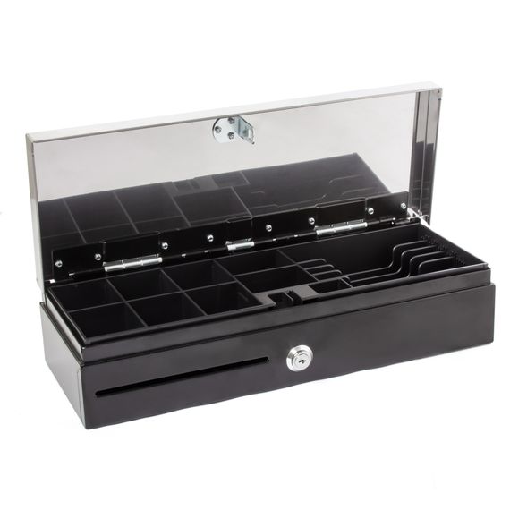 Денежный ящик POScenter 2460 460x170x100, распайка для &quot;ШТРИХ-М&quot;, черный с крышкой из нержавейки