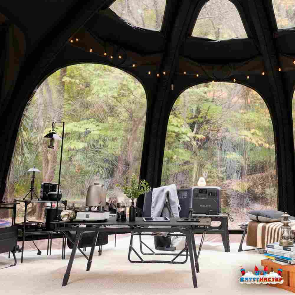 Пневмокаркасная юрта «Гармония» 5×5×2,5 м — для глэмпинга из ПВХ, чёрная