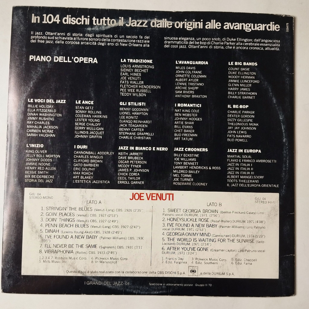 Винтажная виниловая пластинка LP Joe Venuti (Italy 1979)