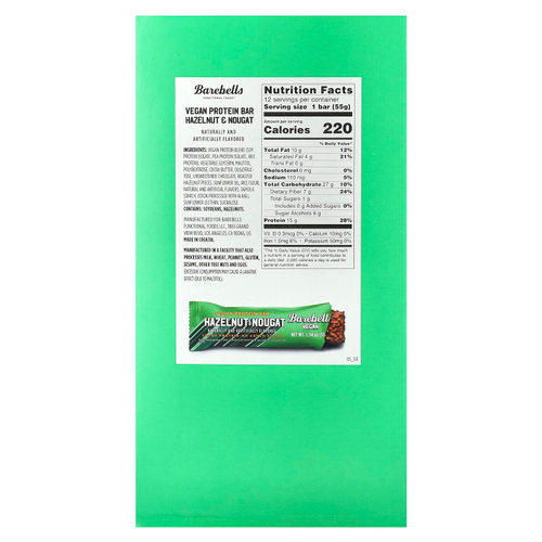 Barebells, веганский протеиновый батончик, фундук и нуга, 12 батончиков по 55 г (1,94 унции)