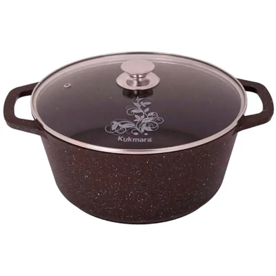 Кастрюля 6,5л «Мраморная»(кофейный мрамор) со стеклянной крышкой кмк652а