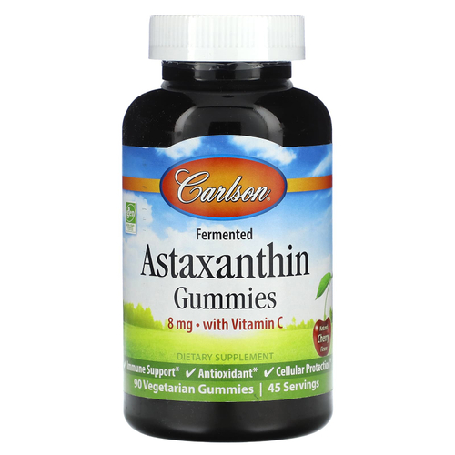Carlson, Жевательные мармеладки с ферментированным астаксантином с витамином С, натуральная вишня, 90 вегетарианских жевательных таблеток