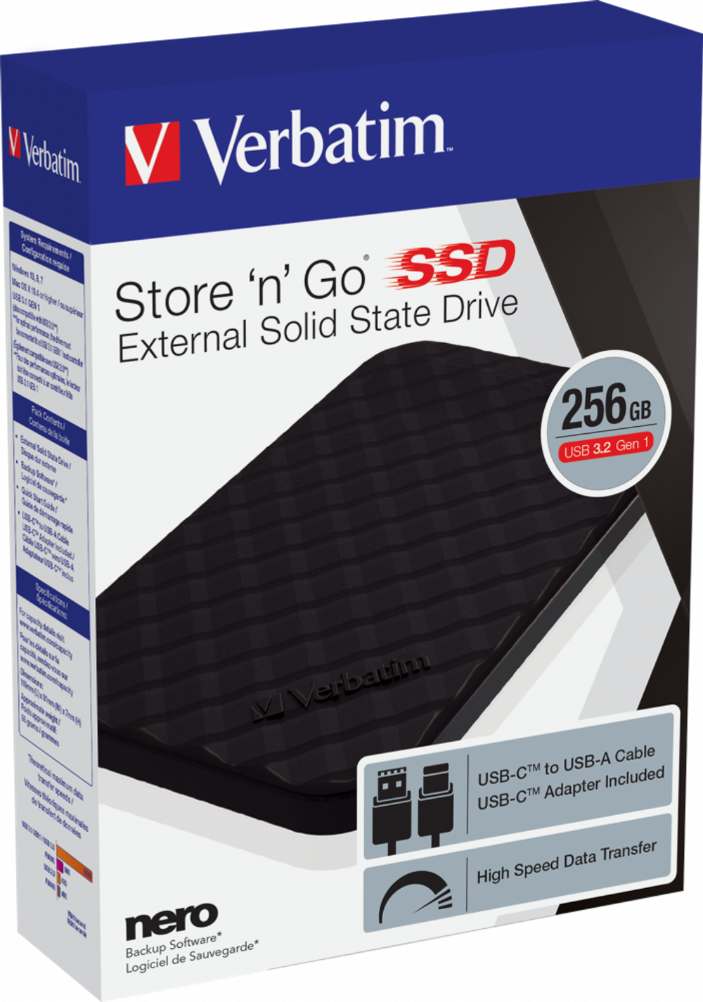 Внешний накопитель Verbatim Store'n' Go SSD USB 3.2 Gen 1 256GB твердотельный