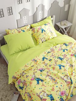 Постельное белье перкаль Сказка "Зайчики/Нежность" 1,5-сп Наволочка 50х70 см 1 шт Простынь на резинке 90x200 см Пододеяльник 145x215 см