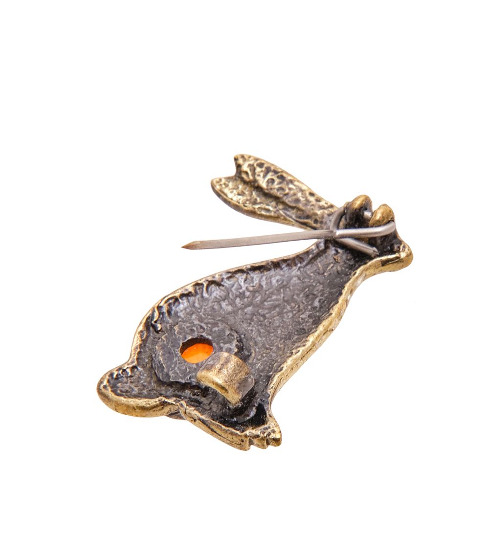 AM-3444 Брошь «Заяц Расписной» (латунь, янтарь)