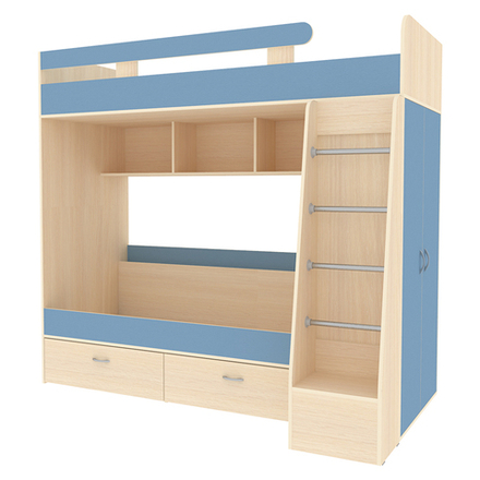 Двухъярусная кровать КарИВи Юниор 6  Дуб Молочный Светло-синий, голубой