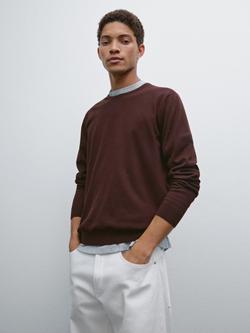 Massimo Dutti Хлопковый свитер с длинными рукавами, гранатовый