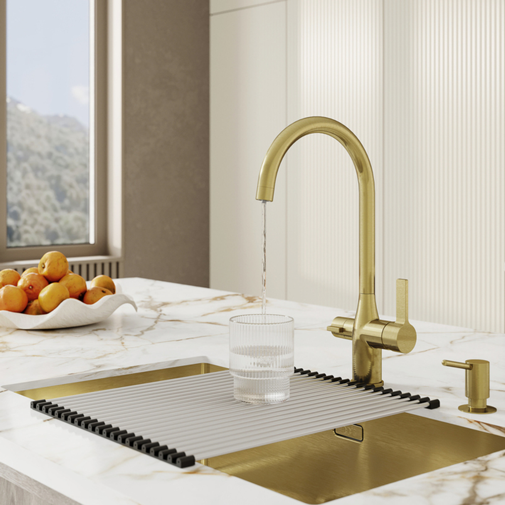 Смеситель для кухни с каналом для фильтрованной воды, матовое золото, Pure, IDDIS (PURMGFJi05)