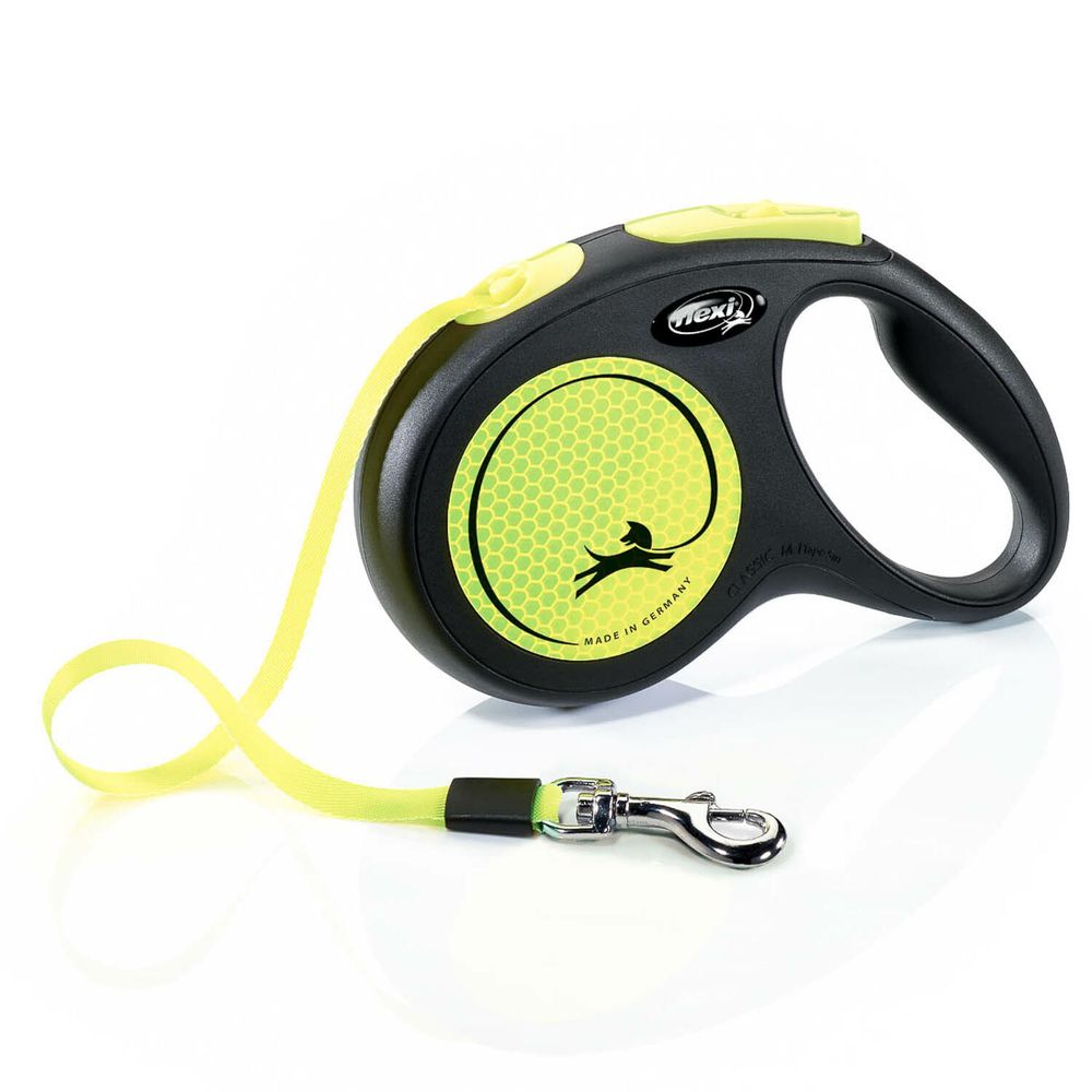 Рулетка Flexi New Neon M (до 25 кг) лента 5 м, светоотражающая, желтый неон