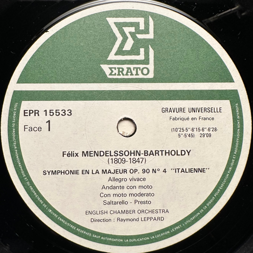 Мендельсон - Симфония № 4 «Итальянская» - Симфония № 5 «Реформация» (Франция 1977г.)