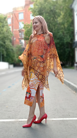 Накидка-пончо из сетки "Солнечный Климт" по мотивам живописи Густава Климта