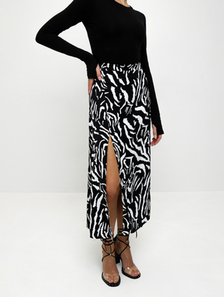 Юбка с разрезом, цвет зебра на черном