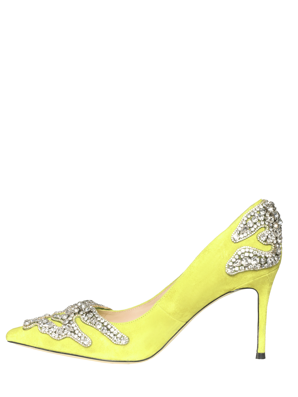 Женские замшевые салатовые туфли со стразами