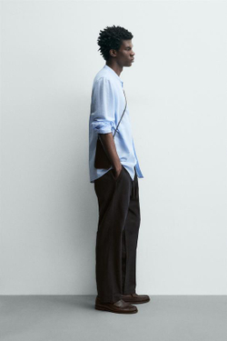 ZARA БРЮКИ RELAXED FIT ИЗ СМЕСИ ХЛОПКА, ЧЕРНЫЙ