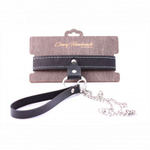 Узкий однослойный ошейник с поводком (Цвет: черный)