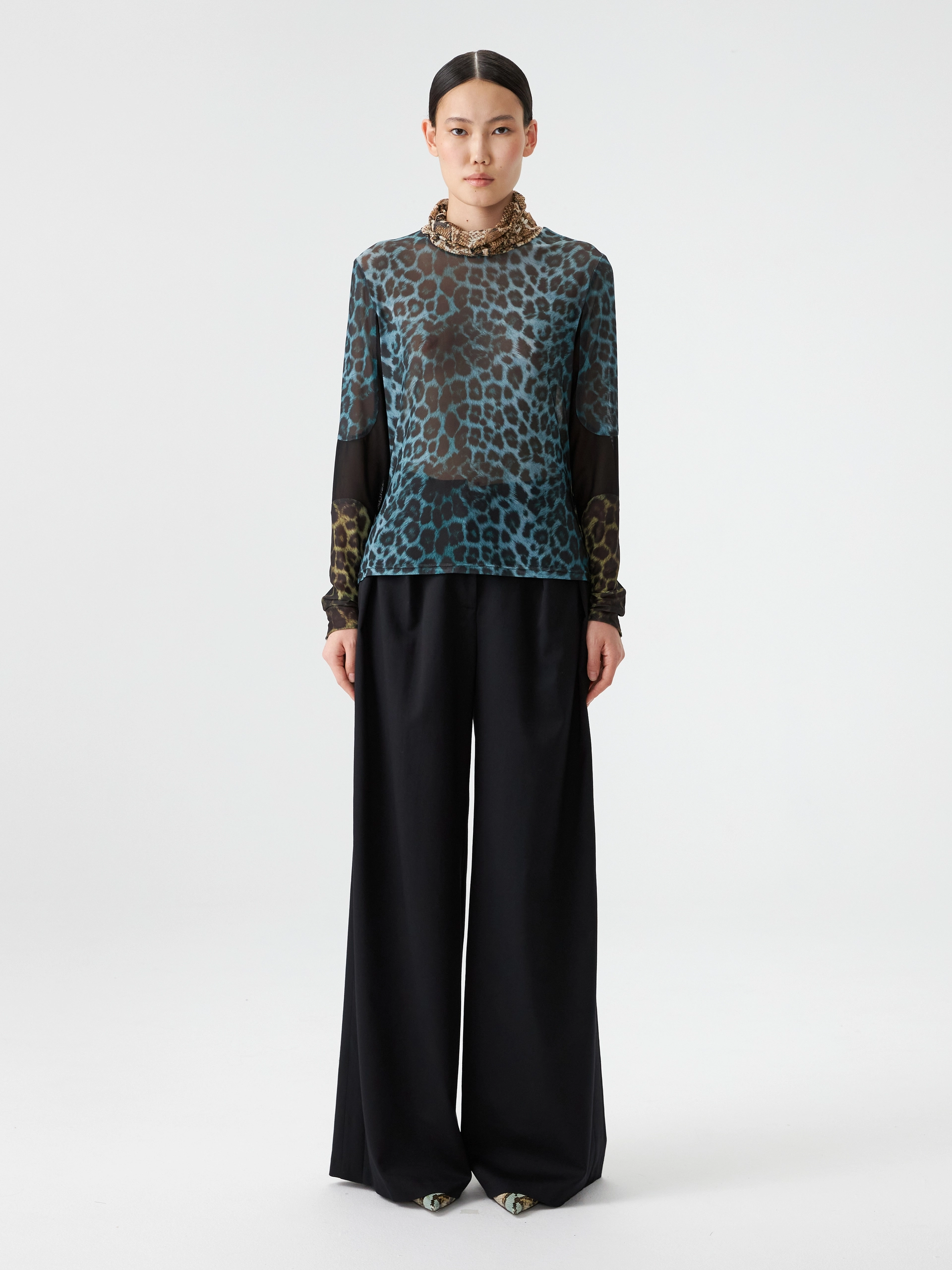 Лонгслив из сетки с леопардовым принтом OLA OLA