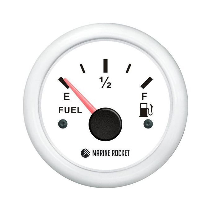Указатель уровня топлива 0-190 Ом (ЕВРО), белый циферблат, белый ободок, д. 52 мм, Marine Rocket