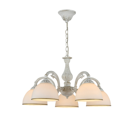 Люстра подвесная 5x40Вт E27, металл/стекло, белый с патиной, белый матовый плафон