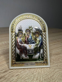 Св. Троица, икона арочная, пластик белый, эмаль 62x88
