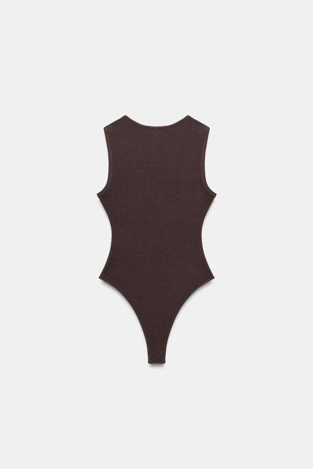 ZARA БОДИ ПРИТАЛЕННОЕ С V-ОБРАЗНЫМ ВЫРЕЗОМ, КОРИЧНЕВЫЙ