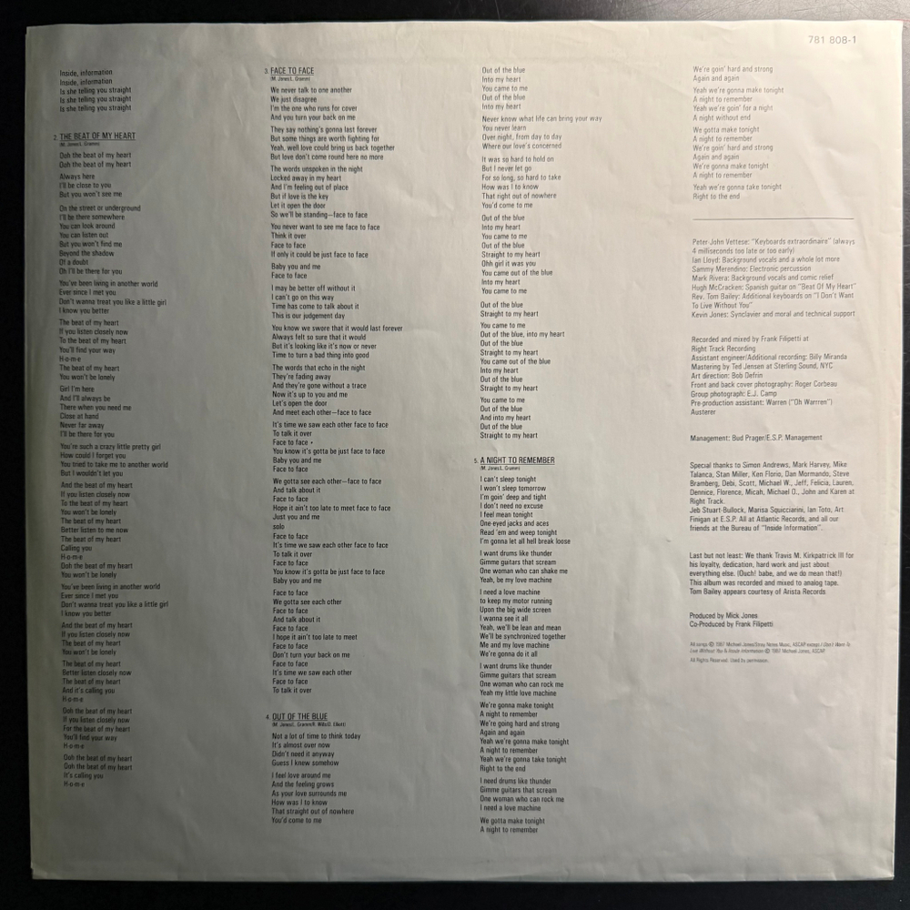 Foreigner - Inside Information (Германия 1987г.)