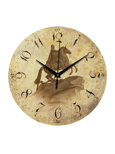 Часы настенные деревянные IDEAL "Памятник Петру I", 30 см, бесшумные Декор для дома, подарок