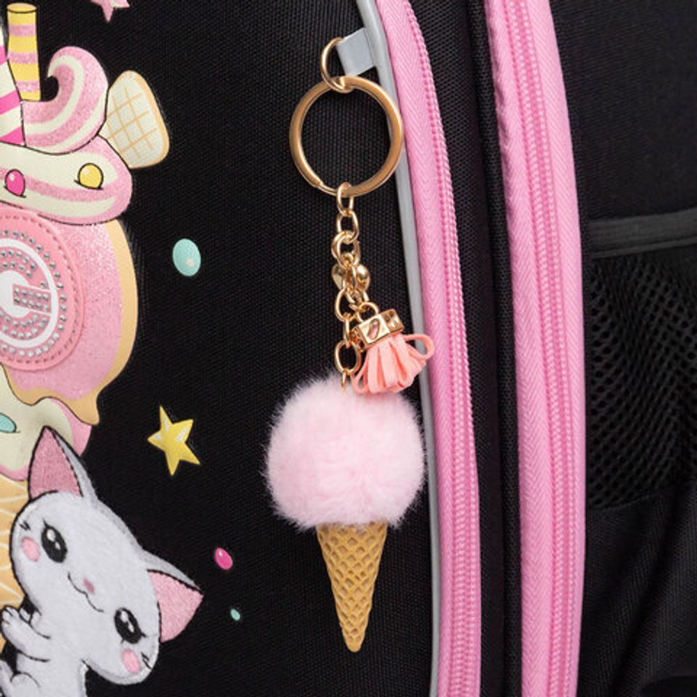 Ранец GRIZZLY анатомическая спинка, c брелоком, для девочек, "YUMMY", 36х28х20 см, RAz-586-14/1