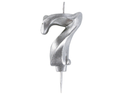 Свеча Цифра 7 витая серебро 5см