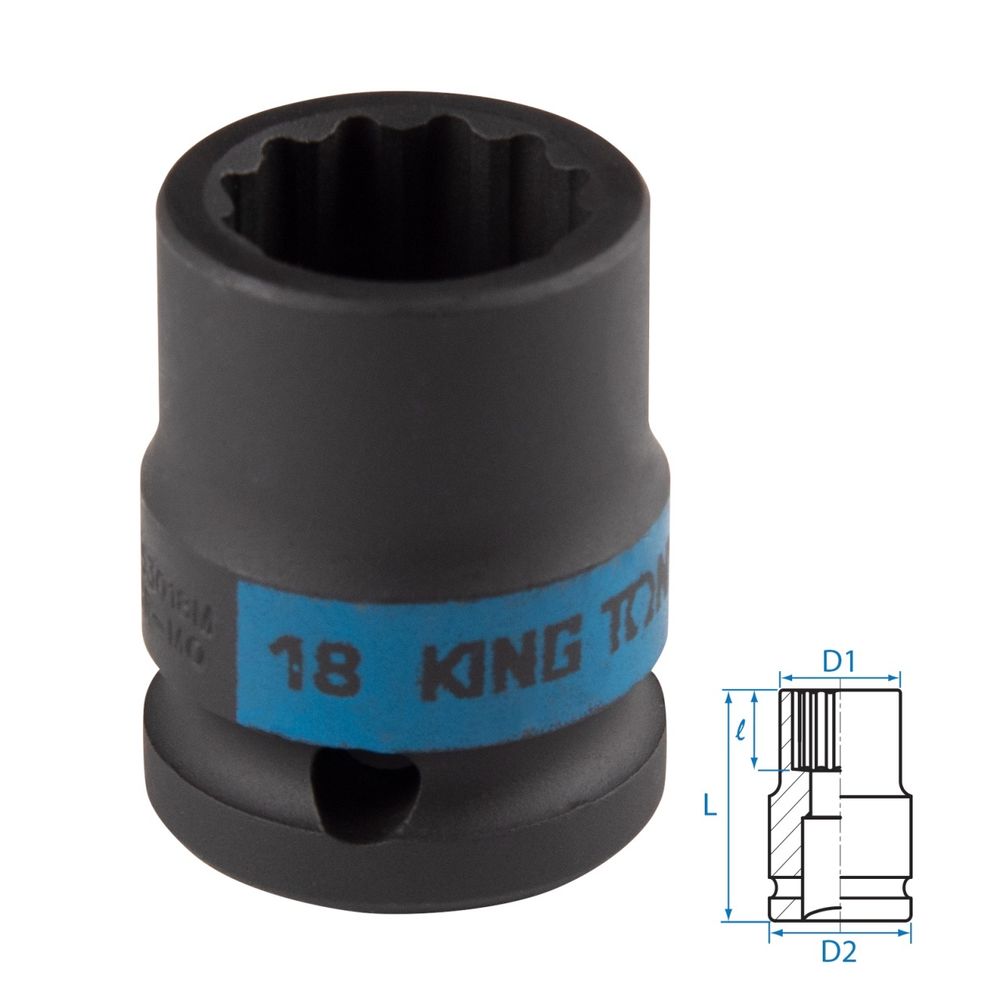 KING TONY (453018M) Головка торцевая ударная двенадцатигранная 1/2", 18 мм