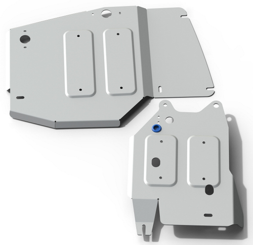 Защита РК и топливных трубок Rival для Jeep Grand Cherokee WK2 (V - 3.0D; 3.6; 5.7) 2010-2013/Jeep Grand Cherokee WK2 рестайлинг (V - 3.0; 3.0D; 3.6; 5.7) 2013-2018/Jeep Grand Cherokee WK2 рестайлинг (V - 3.0; 3.6) 2018-н.в., штампованная, алюминий 4 мм, с крепежом, 2 части, 333.2735.1