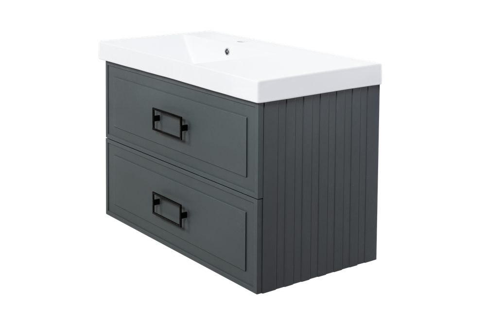 Тумба с раковиной La Fenice Cubo Grigio Twin 90 см FNC-01-CUB-G-90-2 левая, серо-зеленая матовая