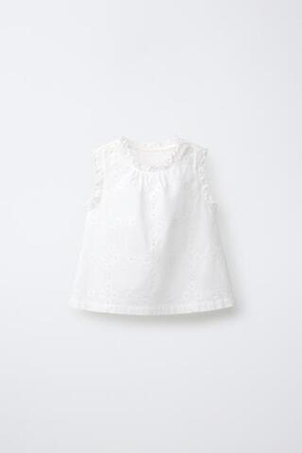 ZARA БЛУЗА С ВЫШИВКОЙ И КРУЖЕВОМ, БЕЛЫЙ