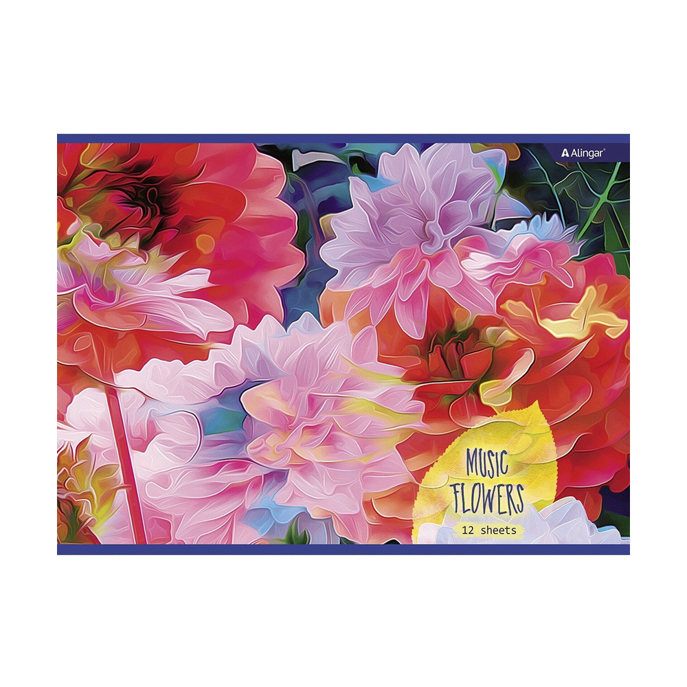 Альбом для рисования Alingar, формат А4, 12 листов, офсет, серия "Music flowers"