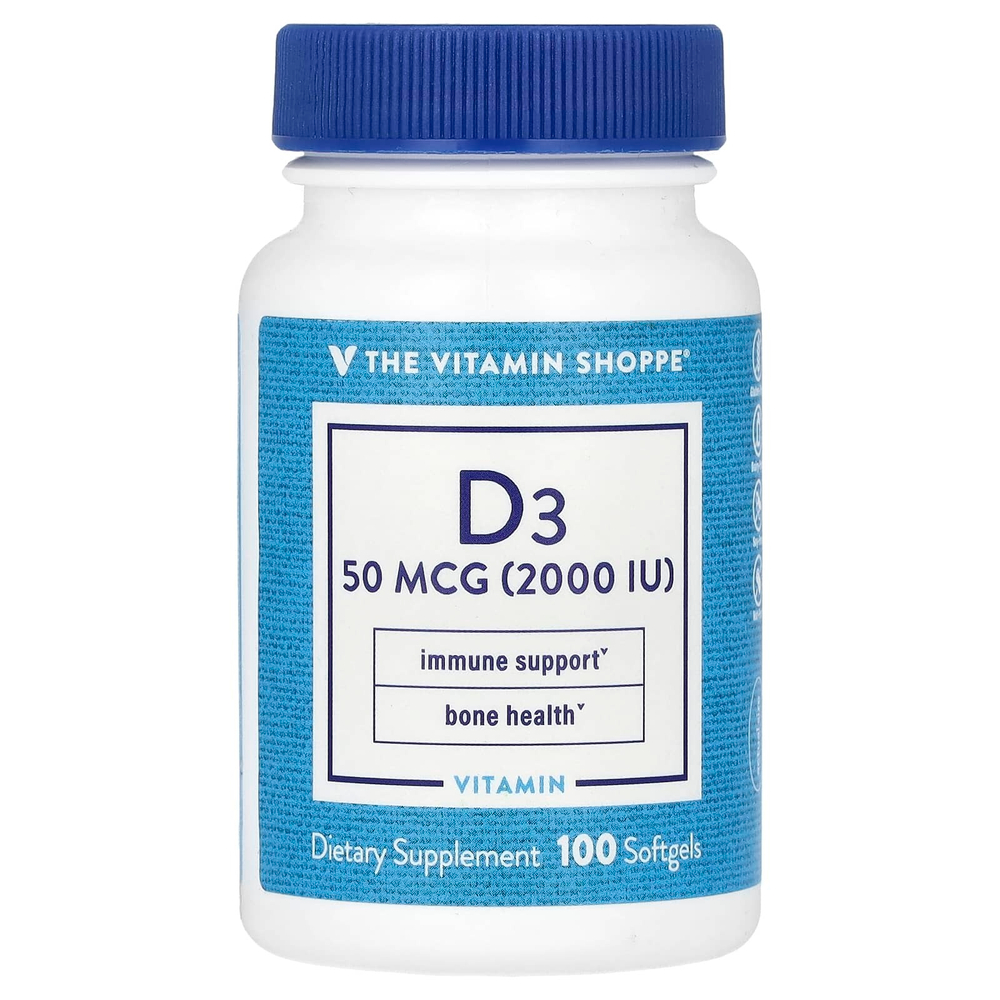 The Vitamin Shoppe, Витамин D3, 50 мкг (2000 МЕ), 100 мягких таблеток