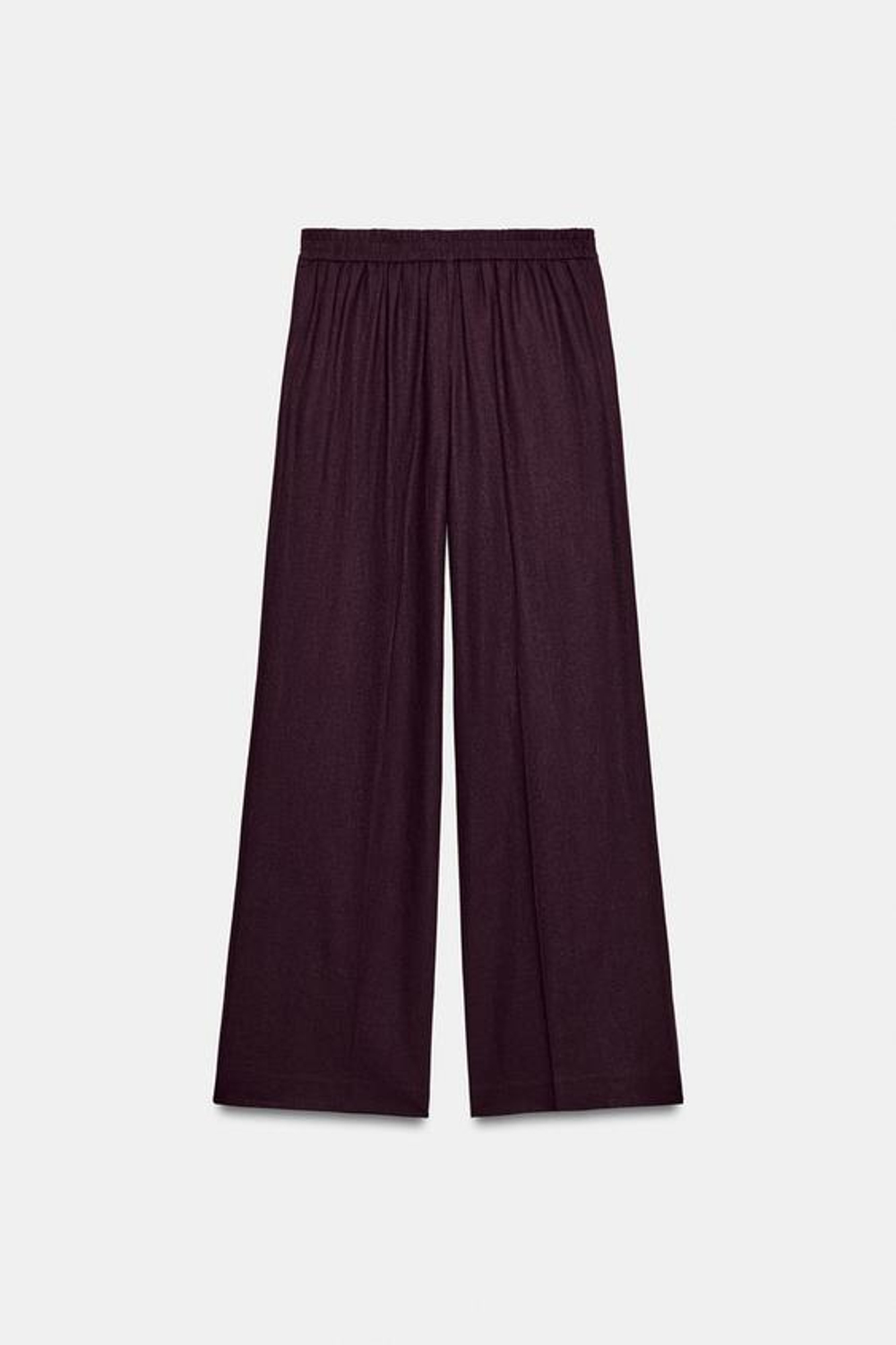 ZARA ПРЯМЫЕ БРЮКИ ИЗ ЛЬНА, БАКЛАЖАННЫЙ