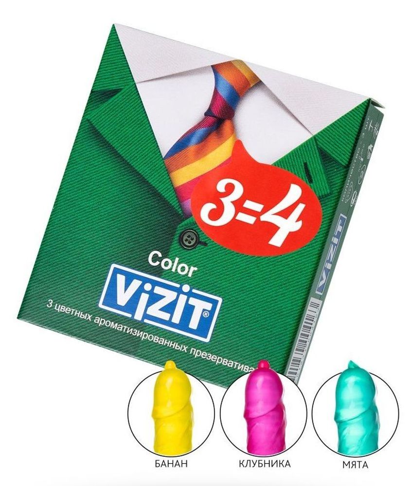 Презервативы VIZIT Color Цветные ароматизированные 3 шт, латекс, 18 см