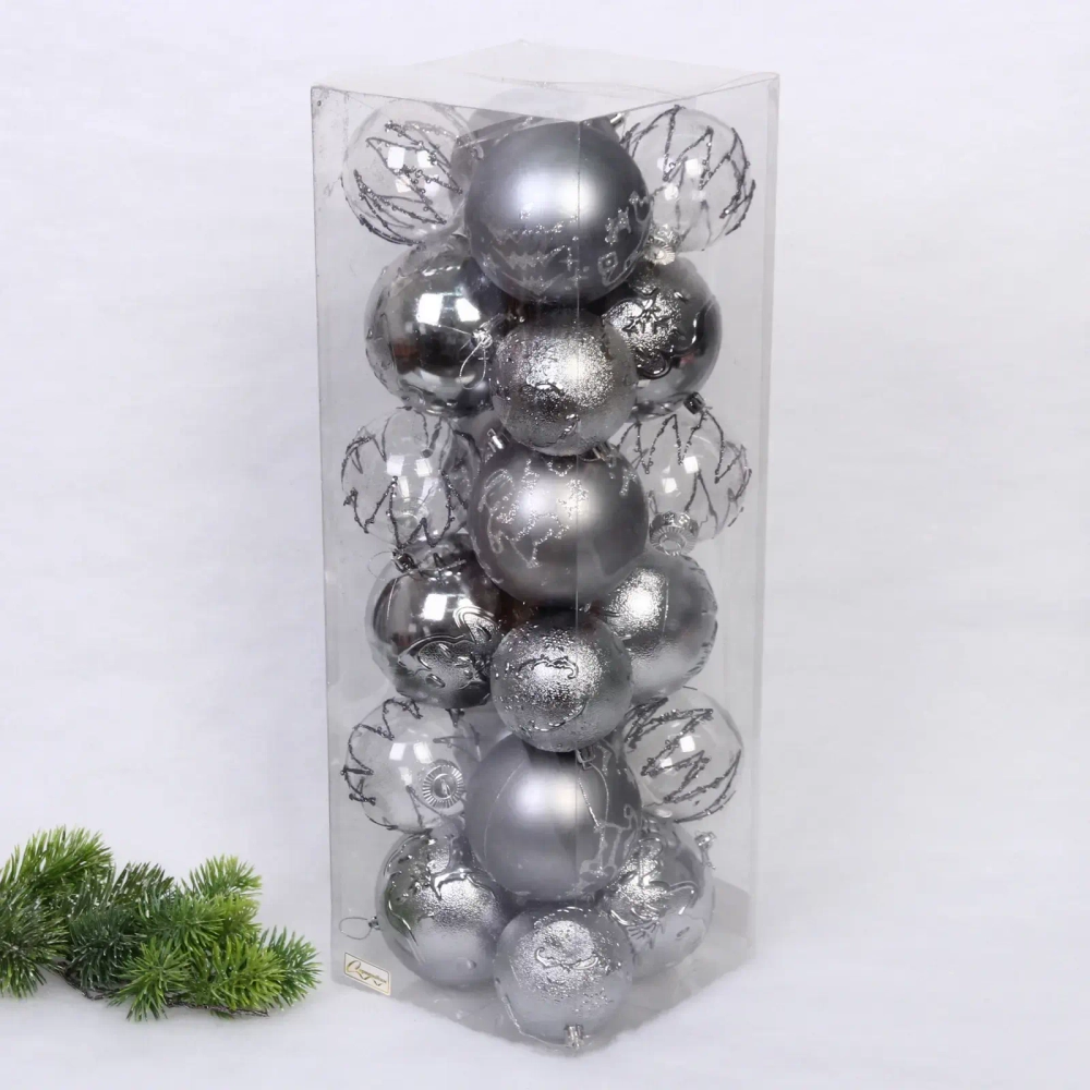 Набор шаров «Wonderful highlights» 8 см + 10 см (24 предмета), Графит