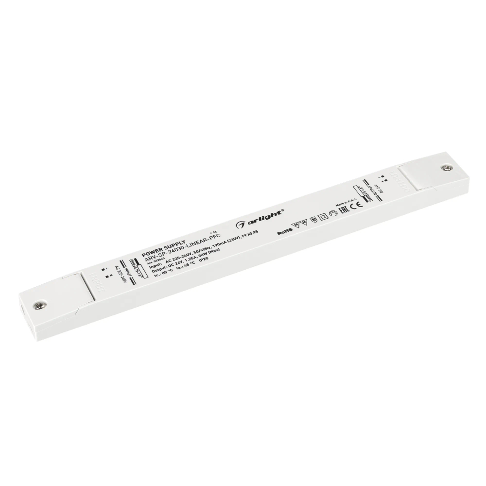 Блок питания ARV-SP-24030-LINEAR-PFC (24V, 1.25A, 30W) (Arlight, IP20 Пластик, 5 лет) 032623