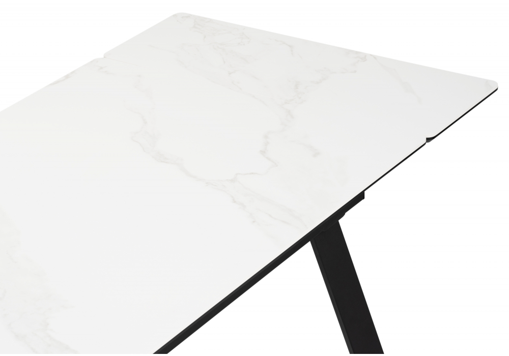 Керамический стол Woodville Норман 120(180)х80 snow (alpin) white, черный, ножки черные
