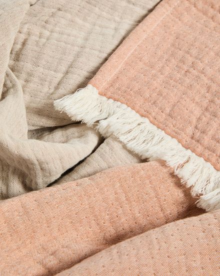 Плед Nafine из хлопкового муслина с двухцветной бахромой 130 x 170 см