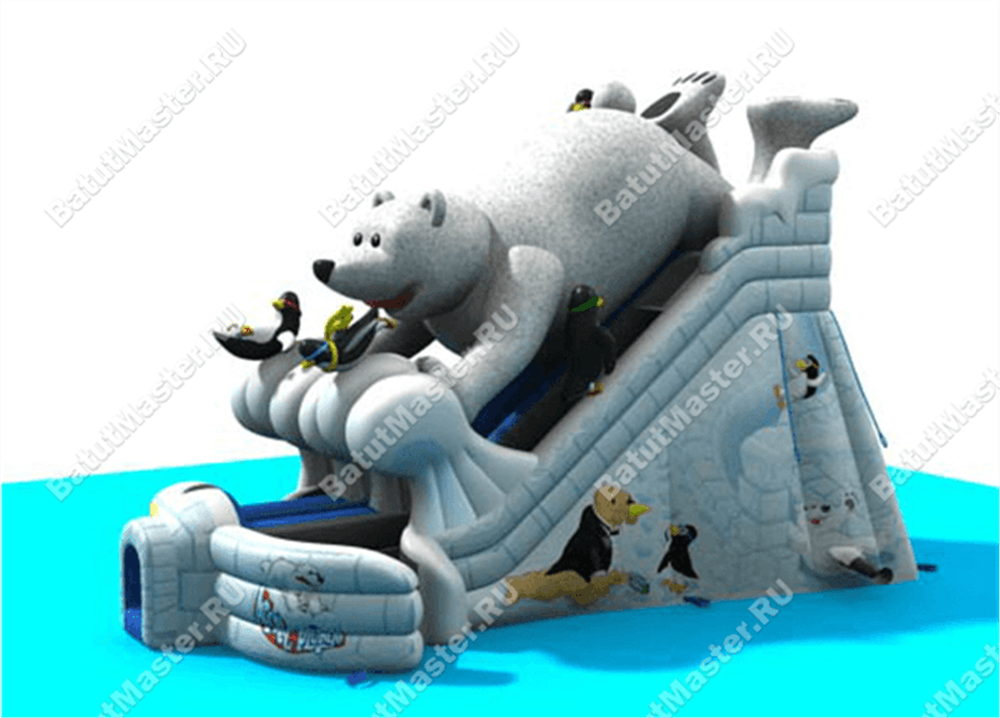 Большой надувной батут-горка "Мишка на севере"