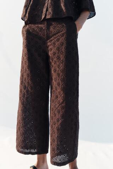 ZARA БРЮКИ-КЮЛОТЫ С АЖУРНОЙ ВЫШИВКОЙ, КОРИЧНЕВЫЙ