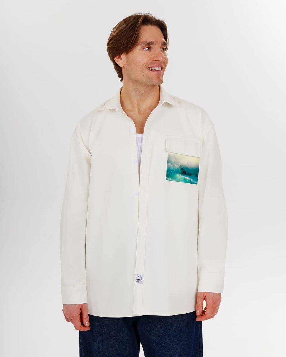 Купить Рубашка Kefirmaykifer Айвазовский хлопковая белая Рубашка Kefirmaykifer Айвазовский хлопковая белая