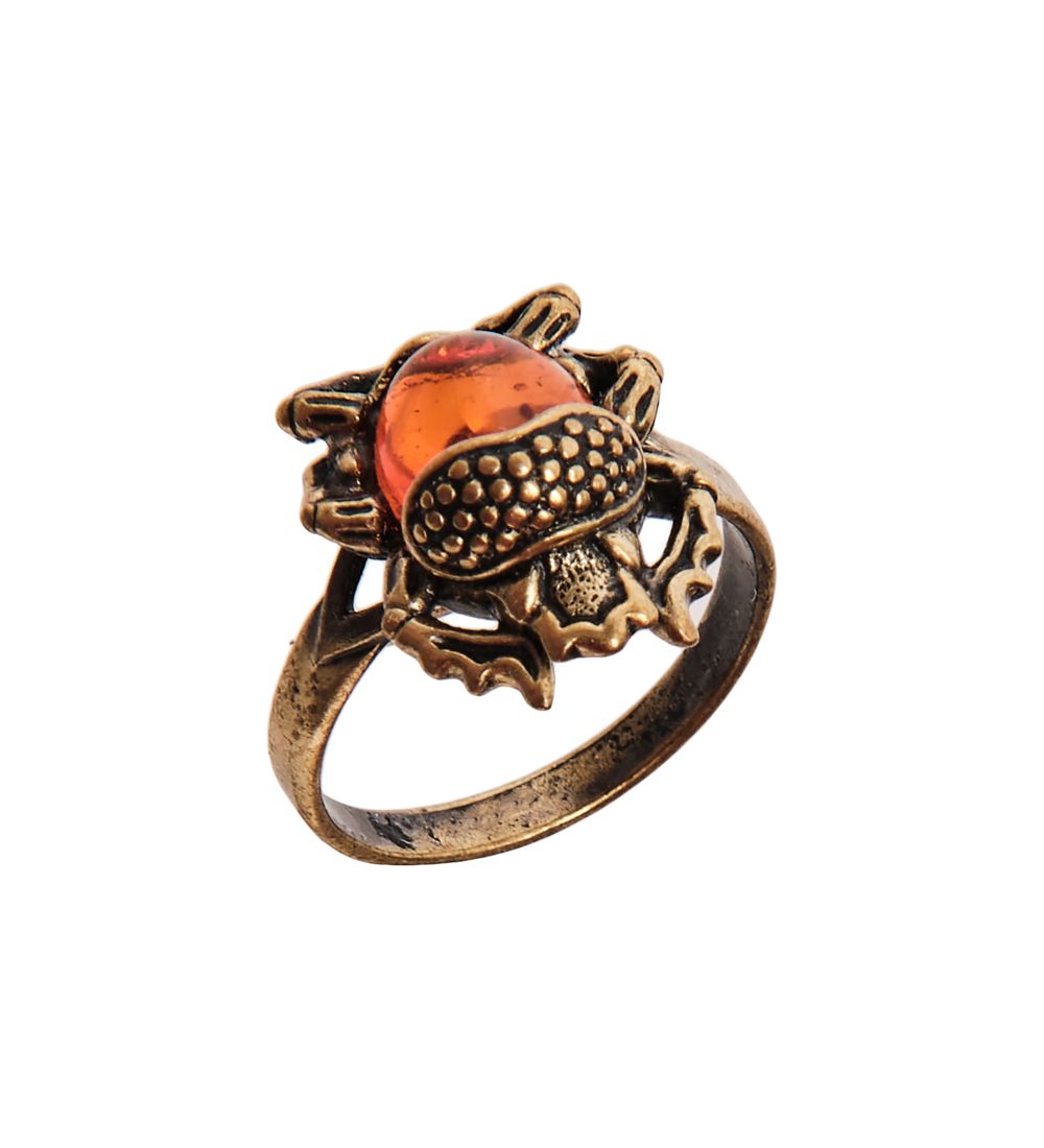 AM-2671 Кольцо «Жук скарабей» (латунь, янтарь)