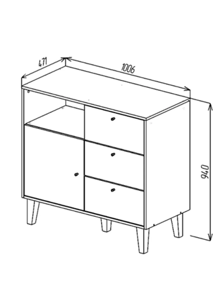 Комод МАМА 3 ящика с дверью STORY, белый