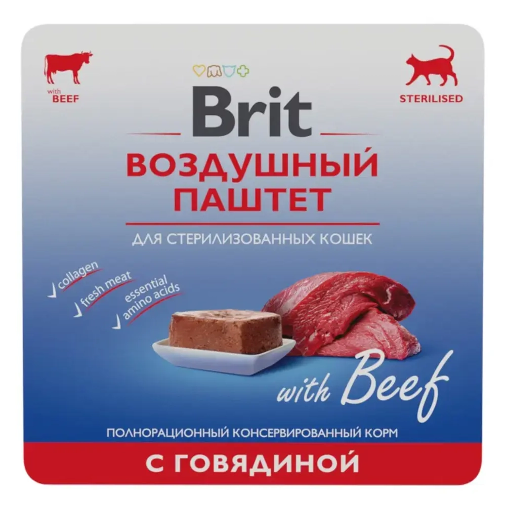 Brit premium, воздушный паштет для стерилизованных кошек, говядина, 100г