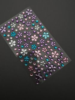 1841 Наклейки для ногтей, лица и тела микс с цветочками розовые/голубые/фиолетовые