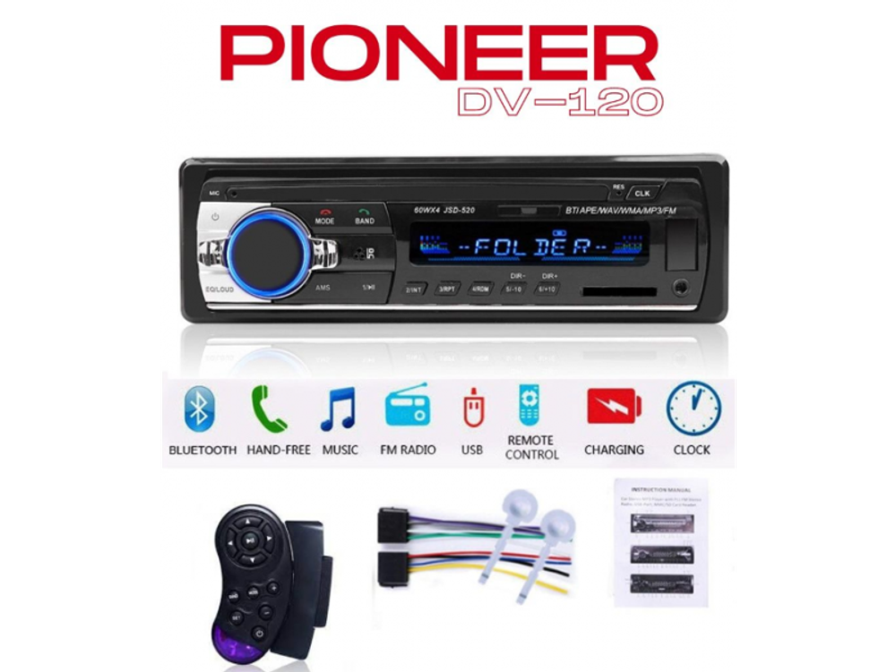 Автомагнитола DV-Pionir DV-120, Bluetooth , usb, micro, aux, fm, пульт