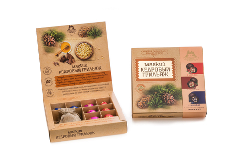 Мягкий кедровый грильяж Ассорти (черника/брусника/ клюква) с чаем / коробка /120г/ Территория Тайги