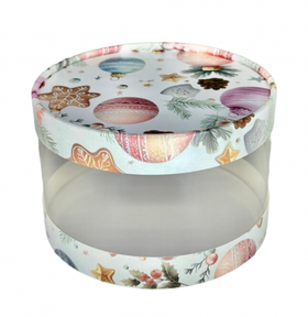 Шляпная упаковка ЕЛОЧНЫЕ ИГРУШКИ д. 12 см высота 7 см.